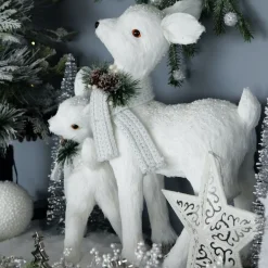 Medium White Sisal Standing Deer with White Glitter Highlights Christmas Birds And Animals|