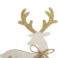 Medium White Wood Deers with Gold Glitter Ornaments -Set of 2 Christmas Birds And Animals|