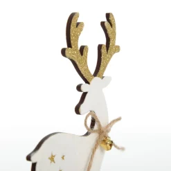 Medium White Wood Deers with Gold Glitter Ornaments -Set of 2 Christmas Birds And Animals|