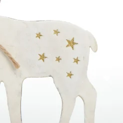 Medium White Wood Deers with Gold Glitter Ornaments -Set of 2 Christmas Birds And Animals|