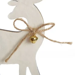 Medium White Wood Deers with Gold Glitter Ornaments -Set of 2 Christmas Birds And Animals|