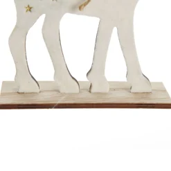 Medium White Wood Deers with Gold Glitter Ornaments -Set of 2 Christmas Birds And Animals|