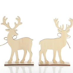 Medium White Wood Deers with Gold Glitter Ornaments -Set of 2 Christmas Birds And Animals|