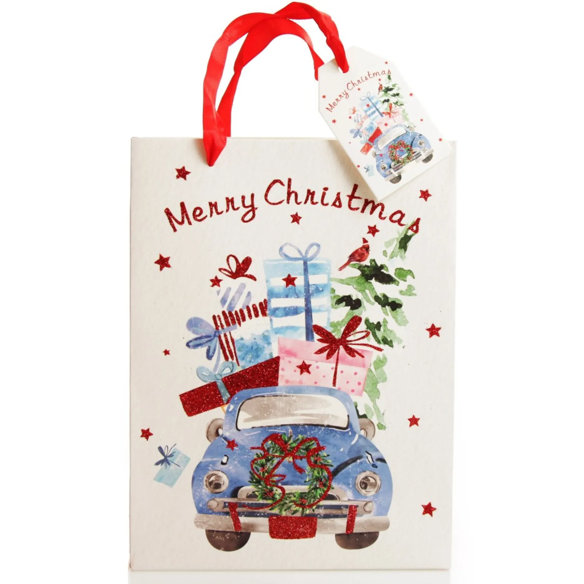 Merry Christmas Gift Bag - Blue Car with Presents Gift Wrap, Boxes, Bags & Tags|