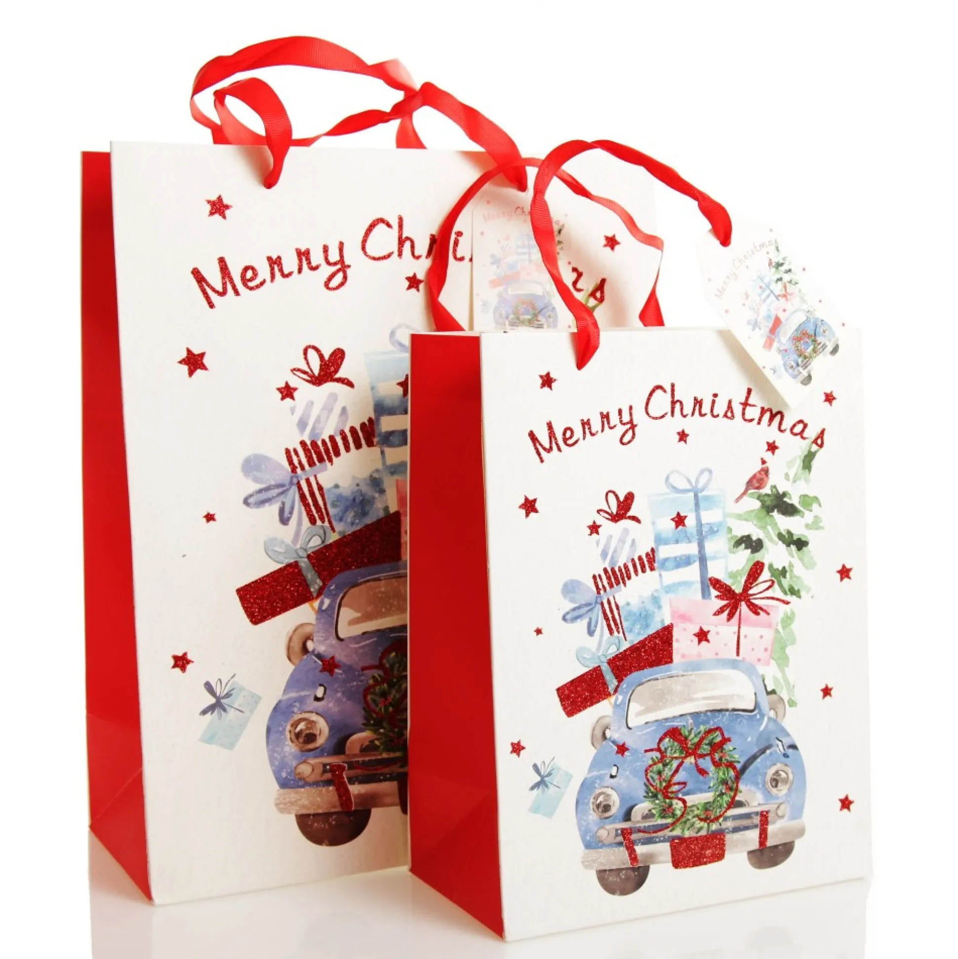 Merry Christmas Gift Bag - Blue Car with Presents Gift Wrap, Boxes, Bags & Tags|