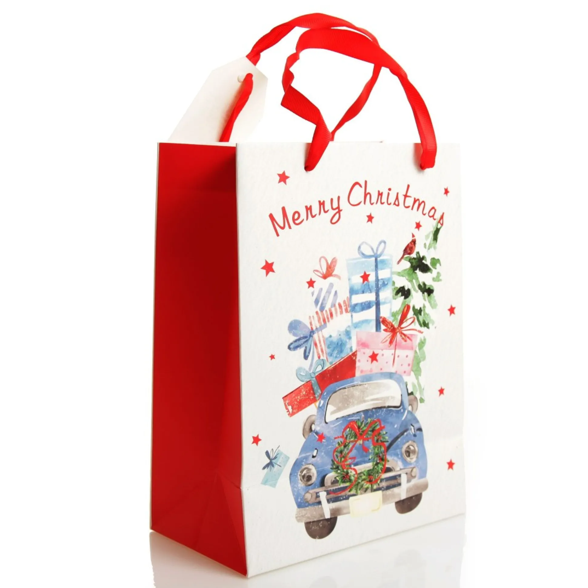 Merry Christmas Gift Bag - Blue Car with Presents Gift Wrap, Boxes, Bags & Tags|