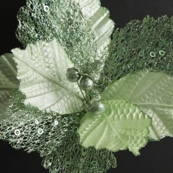Mesh and Shiny Mint Poinsettia Flower Clip Christmas Flowers|