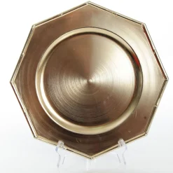 Metallic Gold Christmas Charger Plate with Bamboo Pattern Trim Christmas Table Decor|