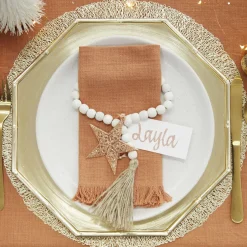 Metallic Gold Christmas Charger Plate with Bamboo Pattern Trim Christmas Table Decor|