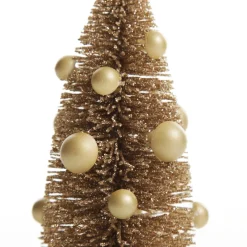 Mini Antique Gold Bottle Brush Tree with Pearls - Set of 2 Table Top Christmas Trees|