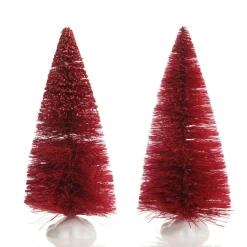 Mini Burgundy Bottle Brush Tree - Set of 2 Table Top Christmas Trees|