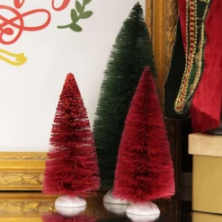 Mini Burgundy Bottle Brush Tree - Set of 2 Table Top Christmas Trees|