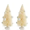 Mini Ivory Bottle Brush Tree with Pearls - Set of 2 Table Top Christmas Trees|
