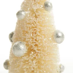 Mini Ivory Bottle Brush Tree with Pearls - Set of 2 Table Top Christmas Trees|