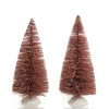Mini Pink Bottle Brush Christmas Tree with Glitter Top - Set of 2 Table Top Christmas Trees|
