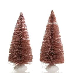 Mini Pink Bottle Brush Christmas Tree with Glitter Top - Set of 2 Table Top Christmas Trees|