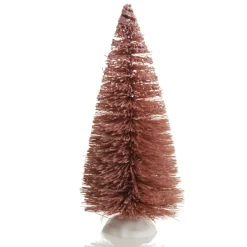 Mini Pink Bottle Brush Christmas Tree with Glitter Top - Set of 2 Table Top Christmas Trees|