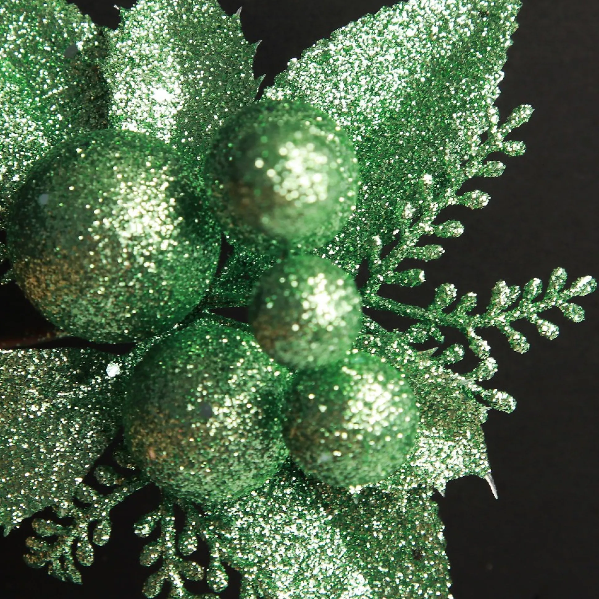 Mint Glitter Ball and Leaf Pick - Set of 2 Christmas Pick|Mint Glitter Ball And Leaf Pick - Set Of 2