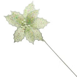 Mint Green Poinsettia Flower Stem with Multicoloured Sprinkles Christmas Flowers|