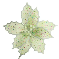Mint Green Poinsettia Flower Stem with Multicoloured Sprinkles Christmas Flowers|