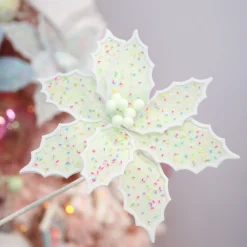 Mint Green Poinsettia Flower Stem with Multicoloured Sprinkles Christmas Flowers|
