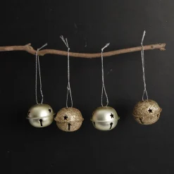 Mixed Finish Gold 4cm Jingle Bell Decorations - Bag of 4 Christmas Bells And Bows|