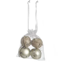 Mixed Finish Gold 4cm Jingle Bell Decorations - Bag of 4 Christmas Bells And Bows|