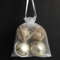 Mixed Finish Gold 4cm Jingle Bell Decorations - Bag of 4 Christmas Bells And Bows|