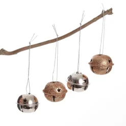 Mixed Finish Rose Gold 4cm Jingle Bell Decorations - Bag of 4 Christmas Bells And Bows|