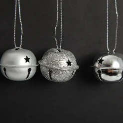 Mixed Finish Silver 4cm Jingle Bell Decorations - Bag of 4 Christmas Bells And Bows|