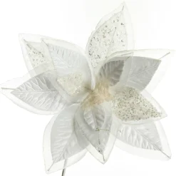 Mixed Petal White Poinsettia Flower Stem Christmas Flowers|