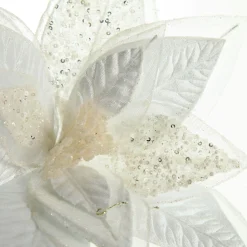 Mixed Petal White Poinsettia Flower Stem Christmas Flowers|