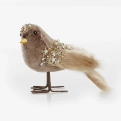 Mocha Velvet Beaded Standing Bird Christmas Birds And Animals|