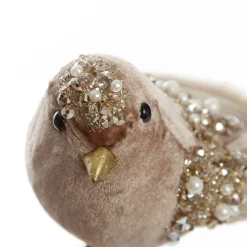 Mocha Velvet Beaded Standing Bird Christmas Birds And Animals|