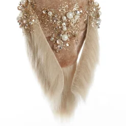 Mocha Velvet Beaded Standing Bird Christmas Birds And Animals|