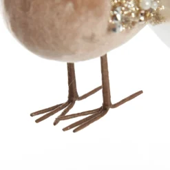 Mocha Velvet Beaded Standing Bird Christmas Birds And Animals|