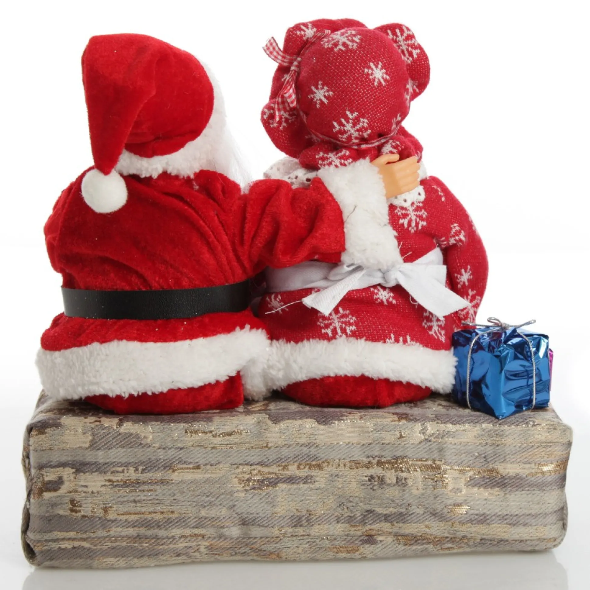 Mr & Mrs Claus with Presents Sitting on Log Christmas Ornament Christmas Ornaments|