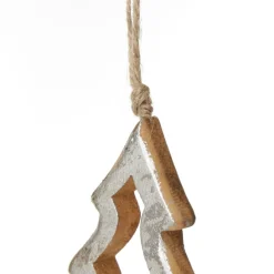 Natural and Silver Hollow Wood Star and Tree Decoration - Set of 2 Christmas Tree Decorations|