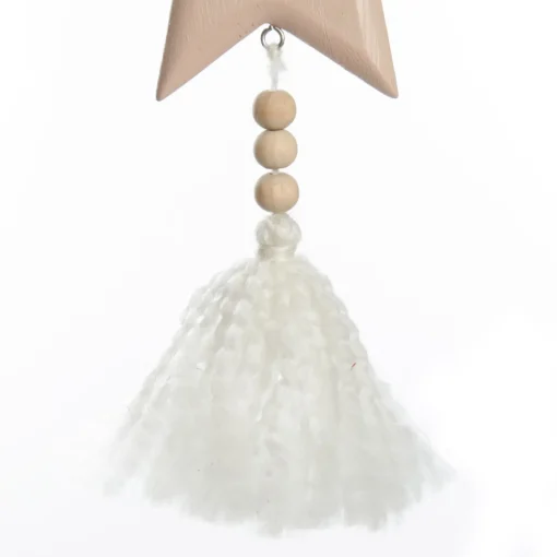 Natural and White Wooden Stars with Tassels Tree Decorations - Set of 2 Christmas Tree Decorations|
