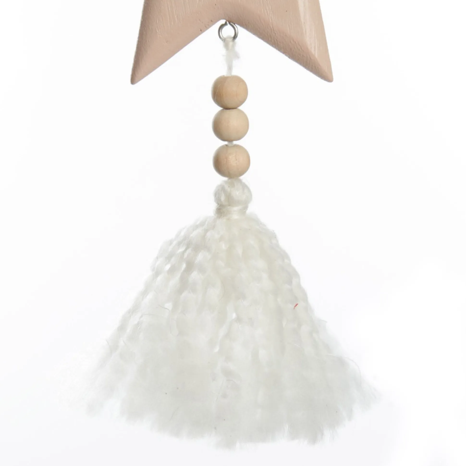 Natural and White Wooden Stars with Tassels Tree Decorations - Set of 2 Christmas Tree Decorations|