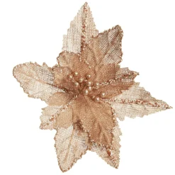 Natural Burlap Poinsettia Flower Clip with Beads Christmas Flowers|