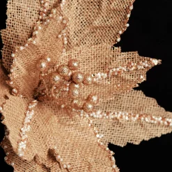 Natural Burlap Poinsettia Flower Clip with Beads Christmas Flowers|