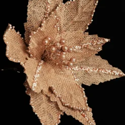 Natural Burlap Poinsettia Flower Clip with Beads Christmas Flowers|
