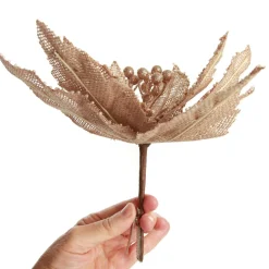 Natural Burlap Poinsettia Flower Clip with Beads Christmas Flowers|