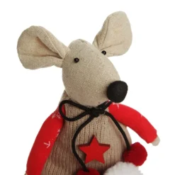 Natural Calico Fabric Boy Mouse with Grey Overalls and Stripey Legs Christmas Birds And Animals|