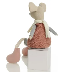 Natural Calico Fabric Boy Mouse Grey and Pink Christmas Birds And Animals|