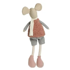 Natural Calico Fabric Boy Mouse Grey and Pink Christmas Birds And Animals|