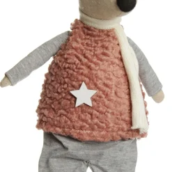 Natural Calico Fabric Boy Mouse Grey and Pink Christmas Birds And Animals|