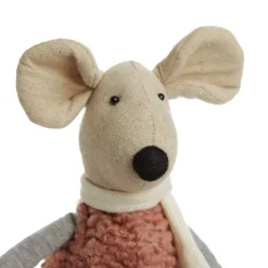 Natural Calico Fabric Boy Mouse Grey and Pink Christmas Birds And Animals|