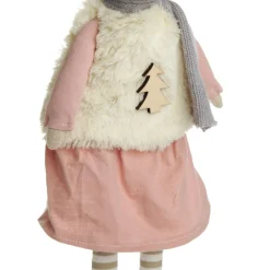 Natural Calico Fabric Girl Mouse Grey and Pink Christmas Birds And Animals|